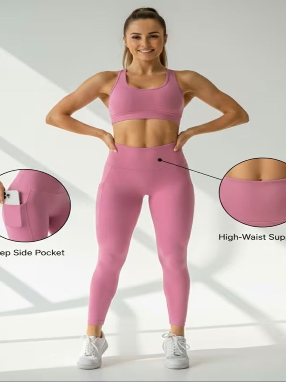 Women's Buttery Premium High Waist Yoga Leggings w/Pockets Pink Medium